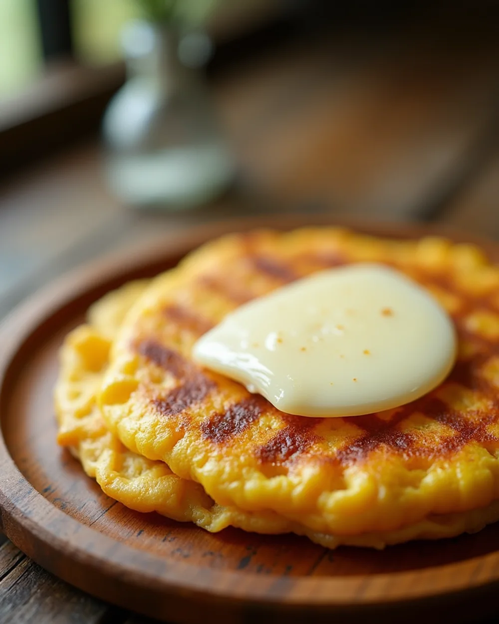Sweet-corn arepa with melting fresh cheese
