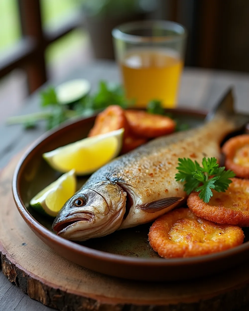 River trout on the griddle with plantain